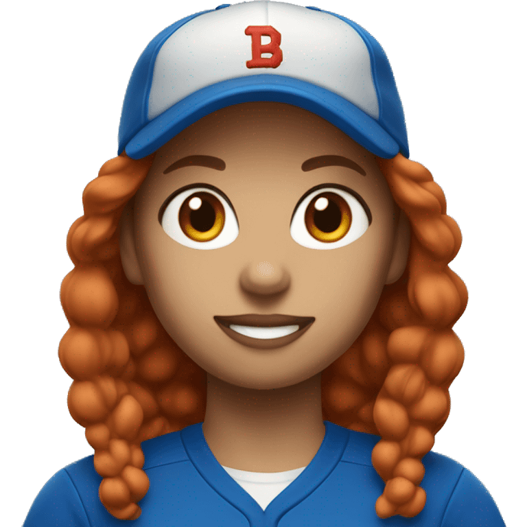 female coach with red hair in blue shirt and with a blue baseball hat emoji