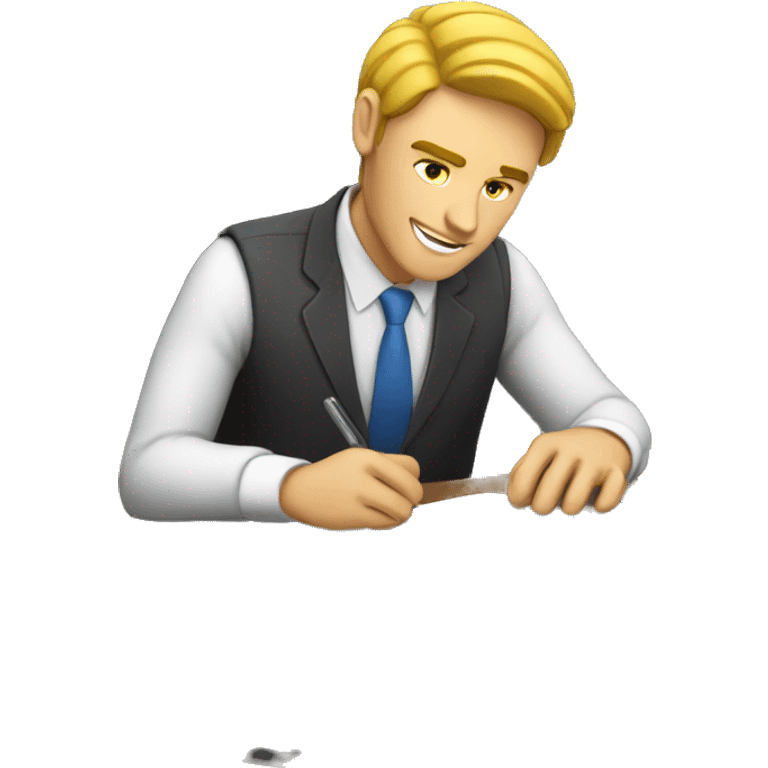 white skin Sales man writing an offer emoji