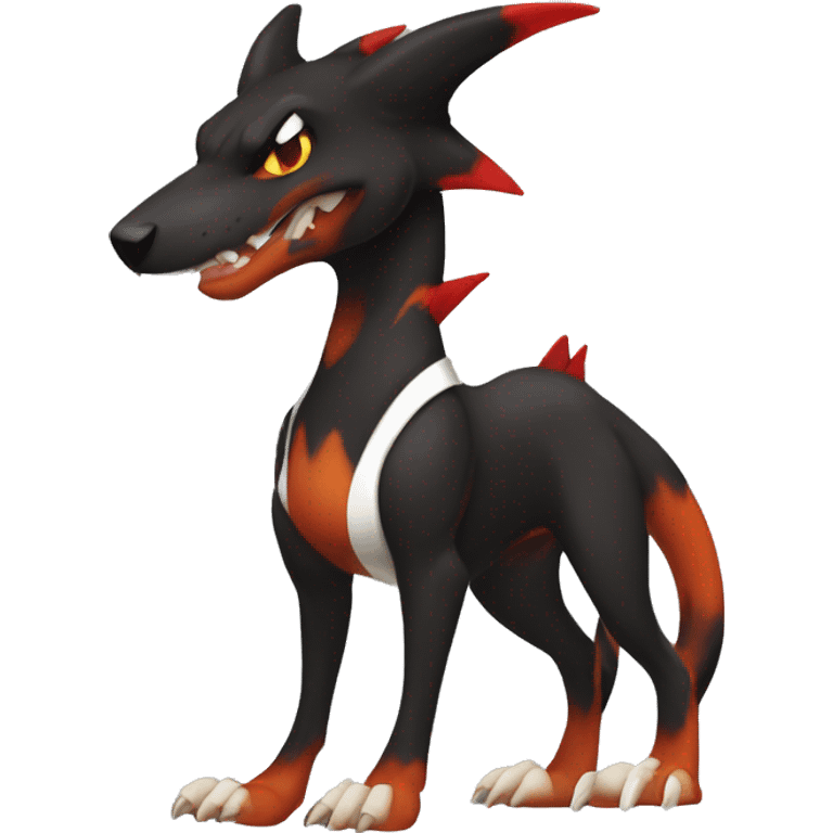 Black Cool Edgy Anthro Houndoom-Charizard Fakémon  with White and Red Edgy markings emoji