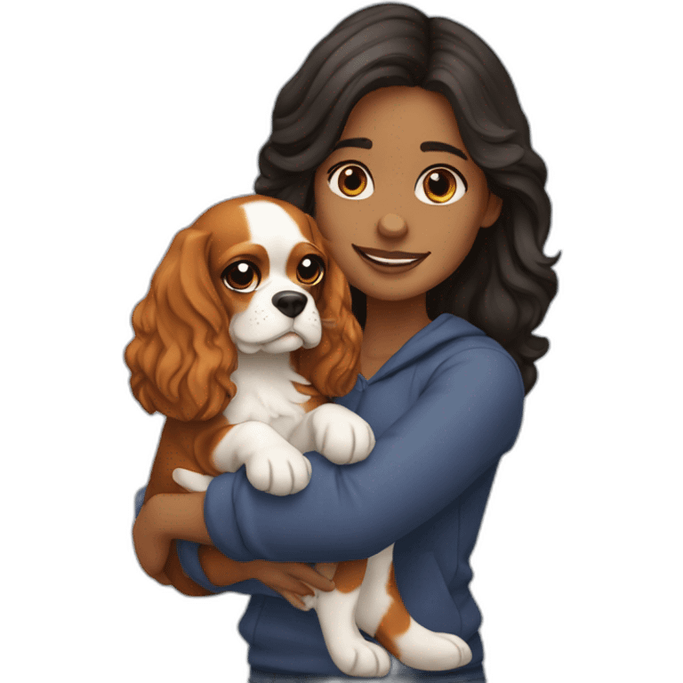 girl holding a cavalier king charles spaniel  emoji