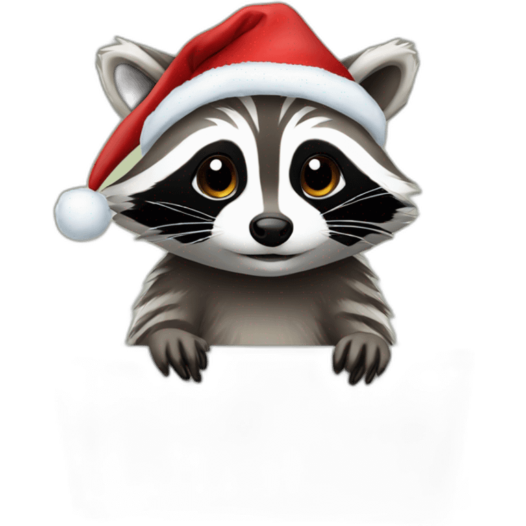 Raccoon on a laptop with christmas hat emoji