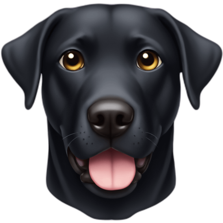 Black lab triangular face chubby body tiny black eyes small tongue emoji