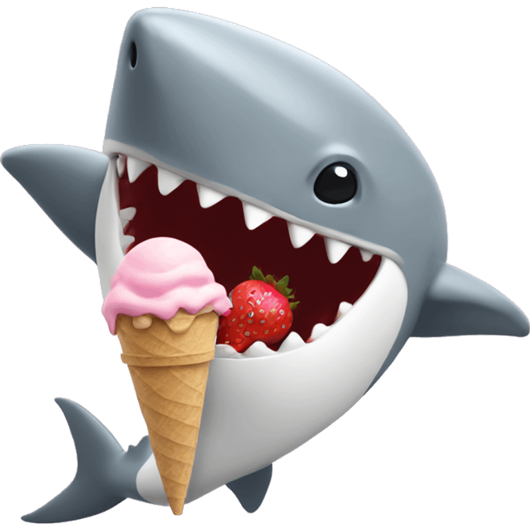 man in shark costume eating strawberry ice cream emoji