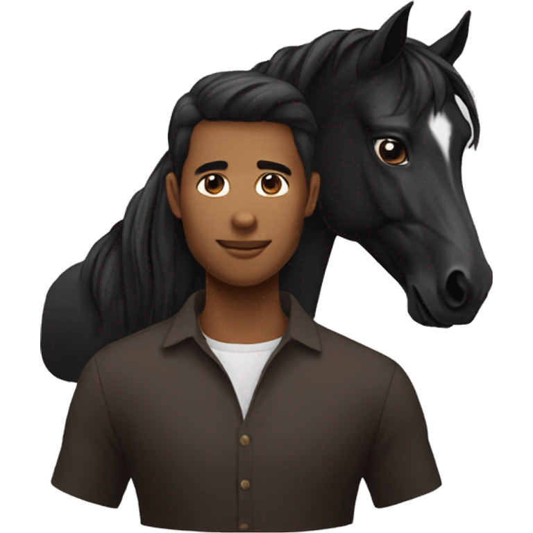 A black horse with their human that have brown hait  emoji