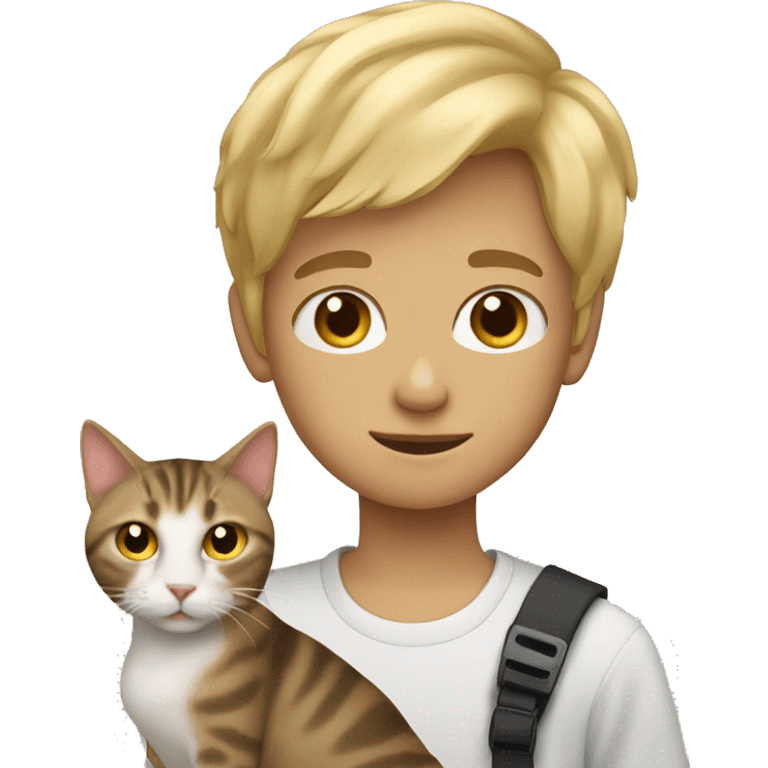 Blond boy with cat emoji