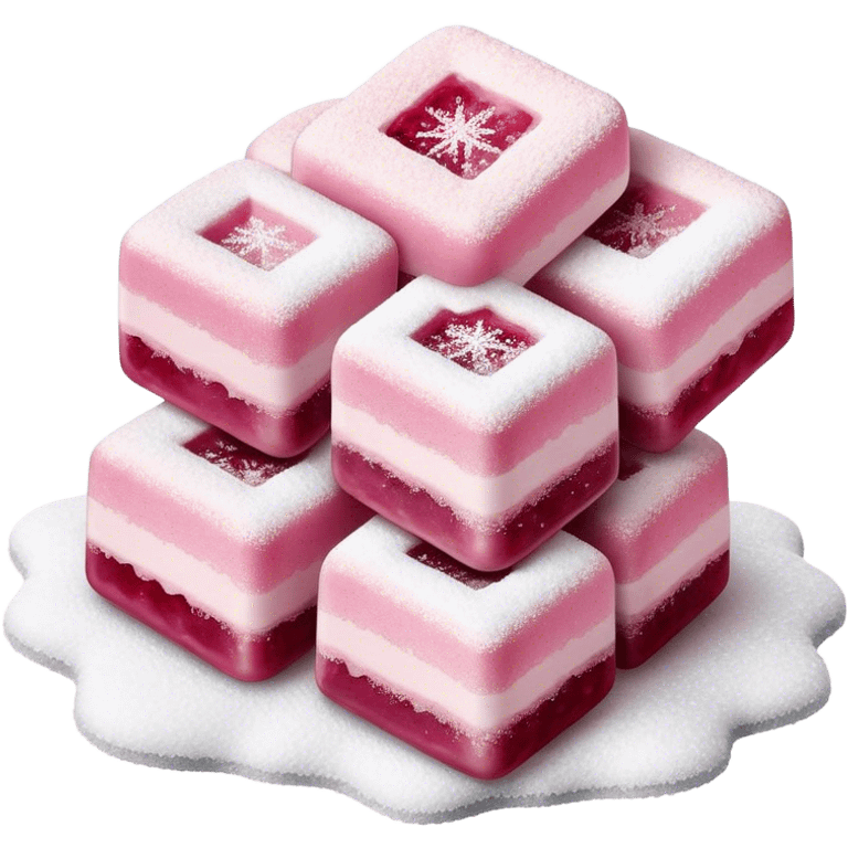 Cinematic Realistic Turkish Delight Dessert Emoji, featuring delicate, chewy confections dusted with powdered sugar rendered with vibrant textures and soft, inviting lighting. emoji