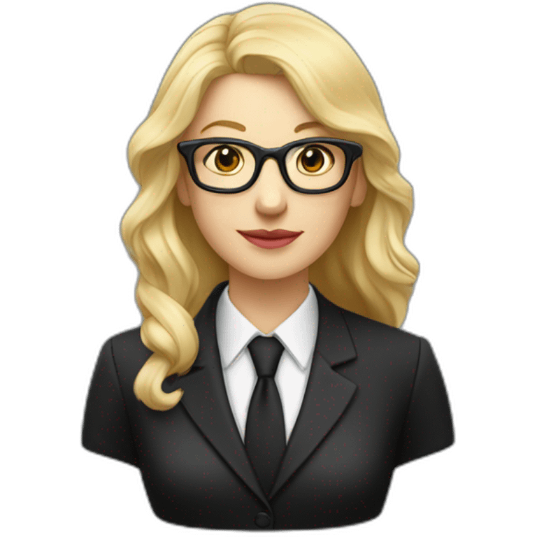 Professeur blonde en tailleur noir et lunettes emoji