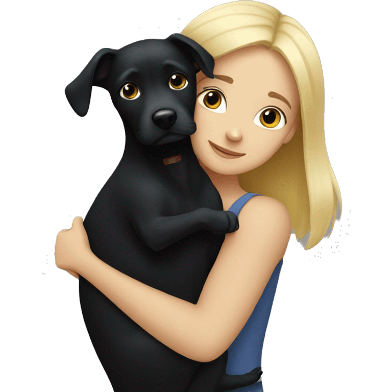 Blonde Girl hugs black dog emoji