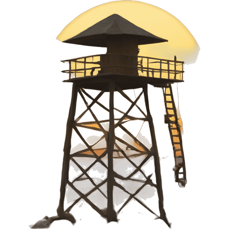 A watchtower at sunset, manned by a rifleman emoji