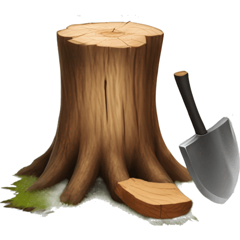 Realistic wood stump with axe chopping it emoji