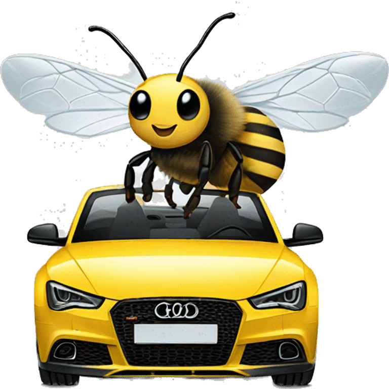 Bee sitting inside white Audi  emoji