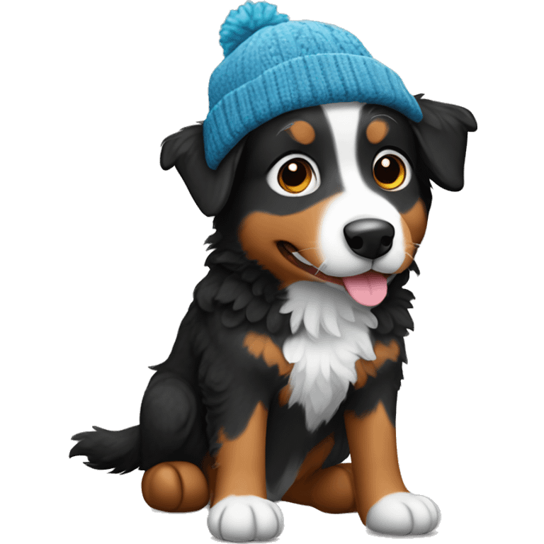 Small black australian shepherd dog wearing a knit cap emoji