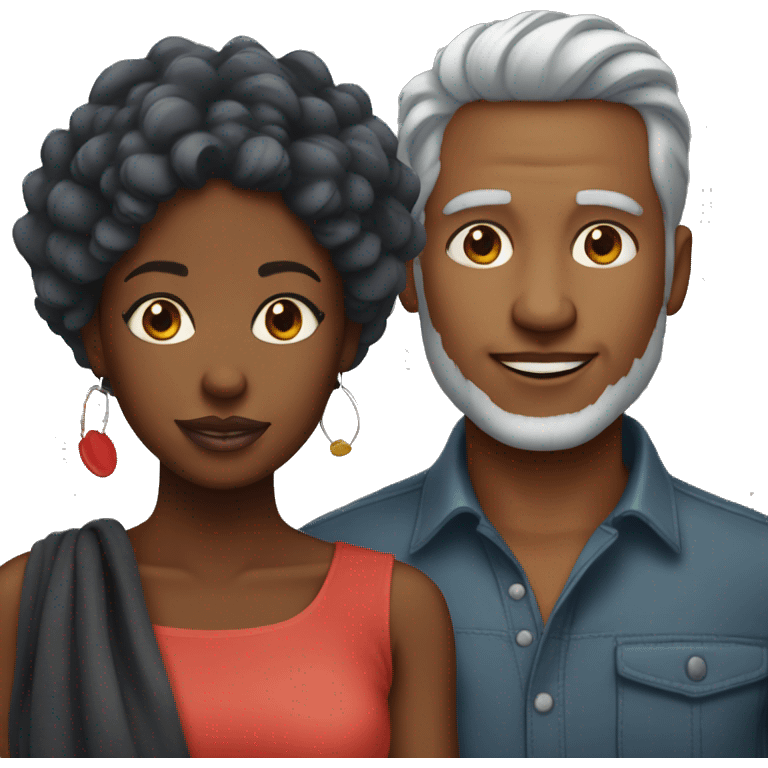 Pretty black woman with red hair and man with grey hair emoji