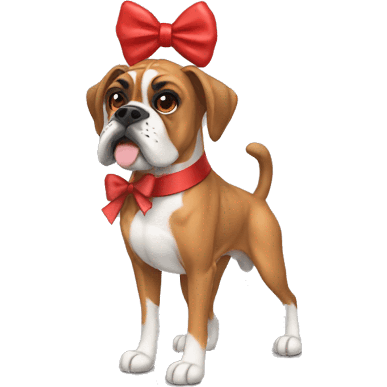 Boxer dog with a red bow emoji