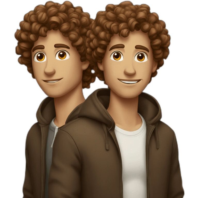 twins with brown curly hair, men emoji