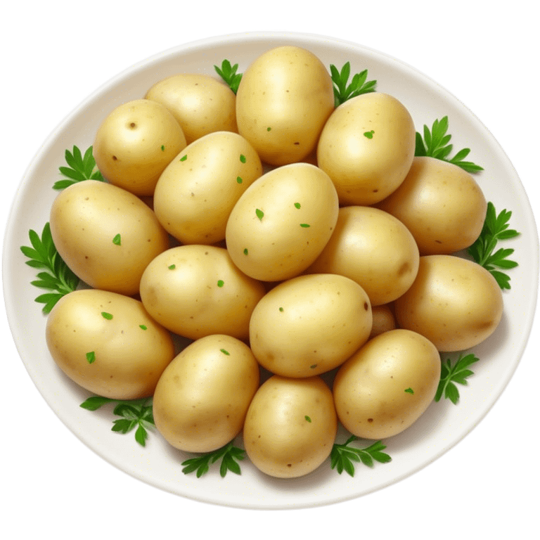 Cinematic realistic emoji depicting a dish of boiled potatoes with fresh herbs, made with realistic details and bright natural lighting emoji