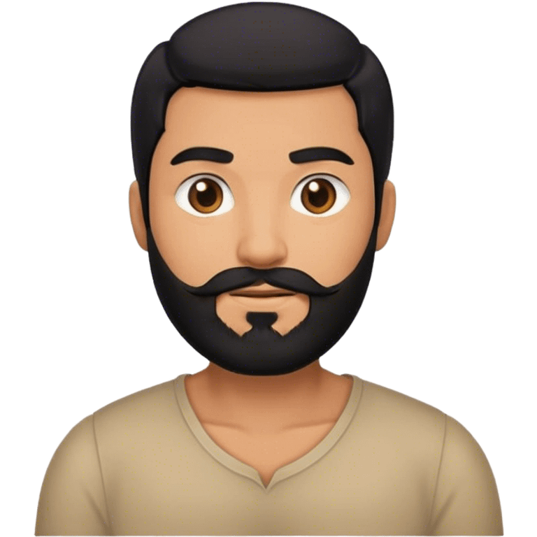 man with middle black hair, black beard, and rounded face emoji