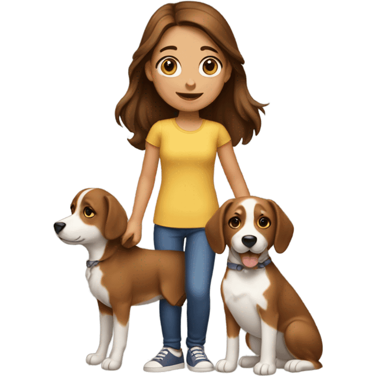 Girl with brown hair and a dog emoji