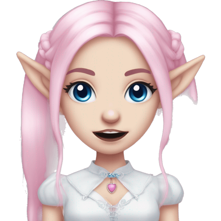 Cute spooky CUTE pink pale vampire teeth pretty pink eyebrows vampire goth princess elf ears blue eyes pink hair emoji