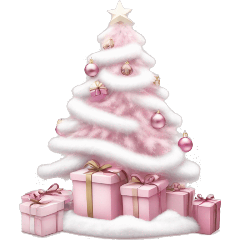 Light pink Christmas gifts under a white Christmas tree  emoji