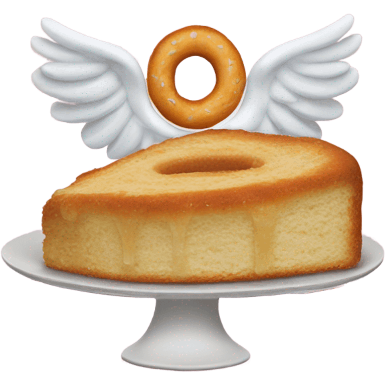 A piece of cake with an angel bagel on top. emoji