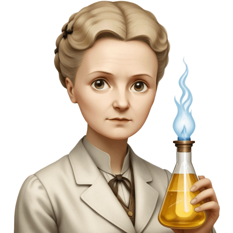 Cinematic Realistic Marie Curie Portrait Emoji, depicted as a pioneering scientist with a determined gaze in period attire, rendered with detailed textures and soft intellectual lighting that captures her groundbreaking legacy. emoji