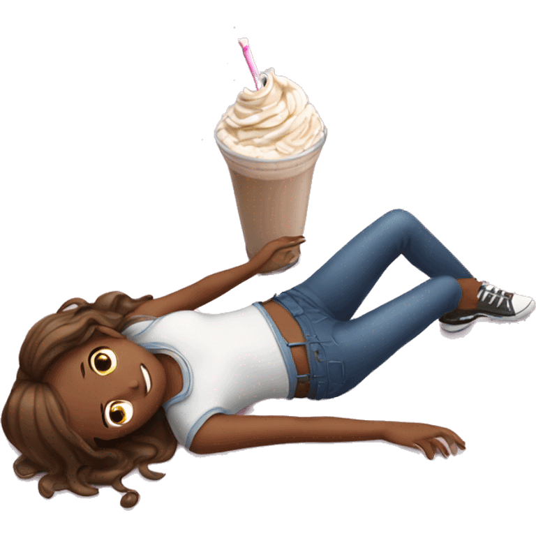 Girl laying on the floor with a milkshake emoji