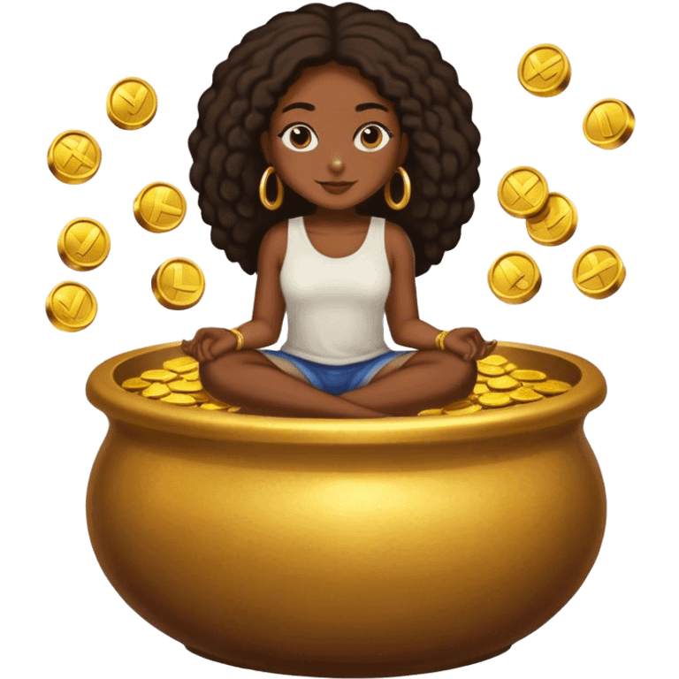 black woman sitting on a pot of gold emoji