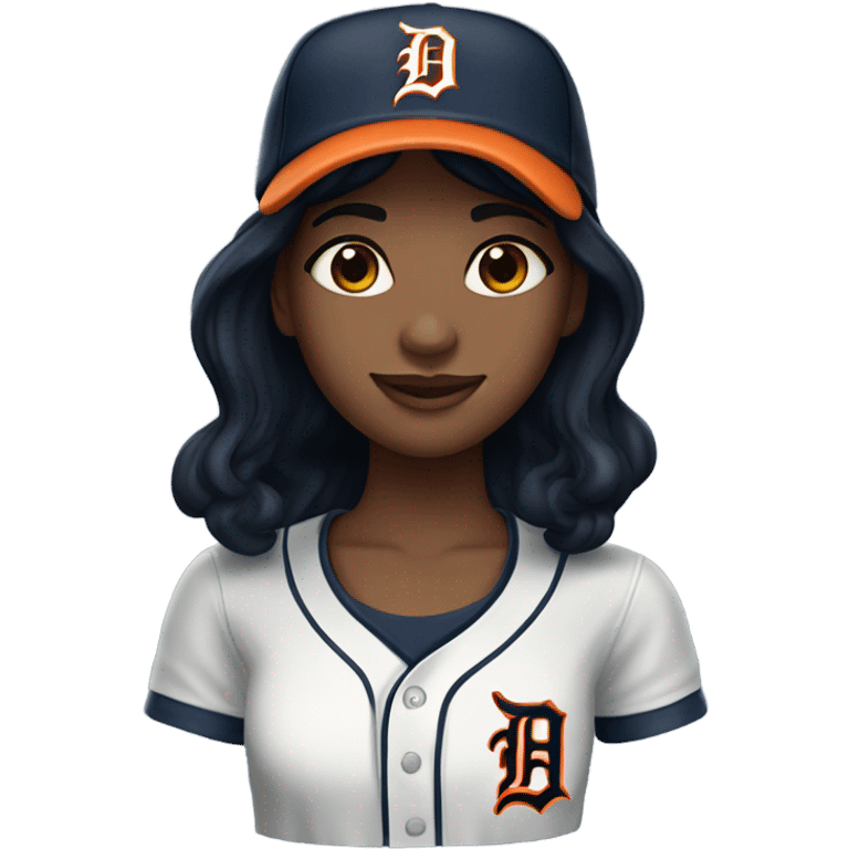 Girl with black hair wearing a Detroit Tigers hat emoji