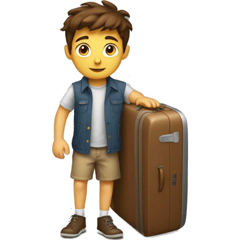 Boy with brown hair packing suitcase in  emoji