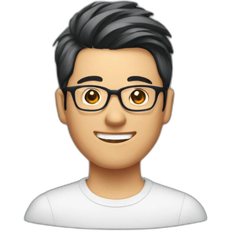 an asia man has undercut hairstyle, glasses, smiling emoji