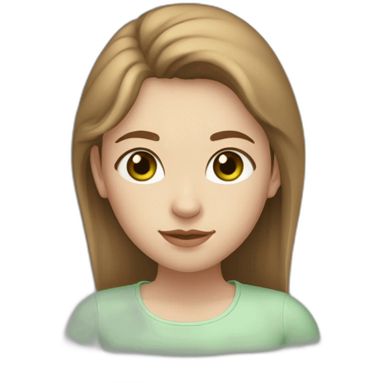 18-year-old Argentine girl with white skin. Medium green eyes. Light brown hair in the shape of a heart on the forehead. rounded face emoji