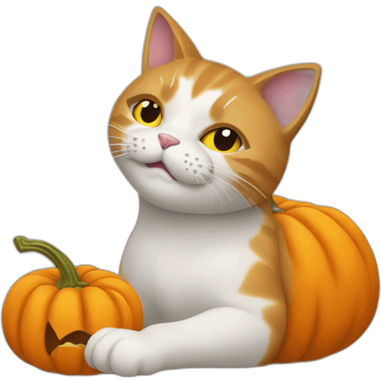 Cat carving a pumpkin emoji