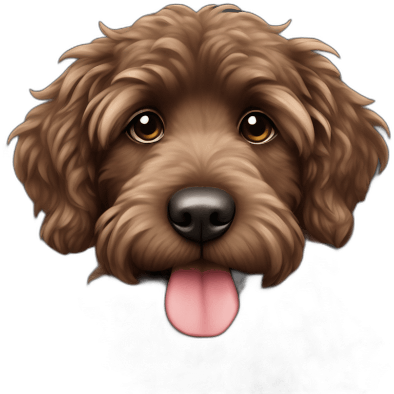 portrait Dark chocolate colored doodle with wavy fur wearing a red and black flannel handkerchief emoji