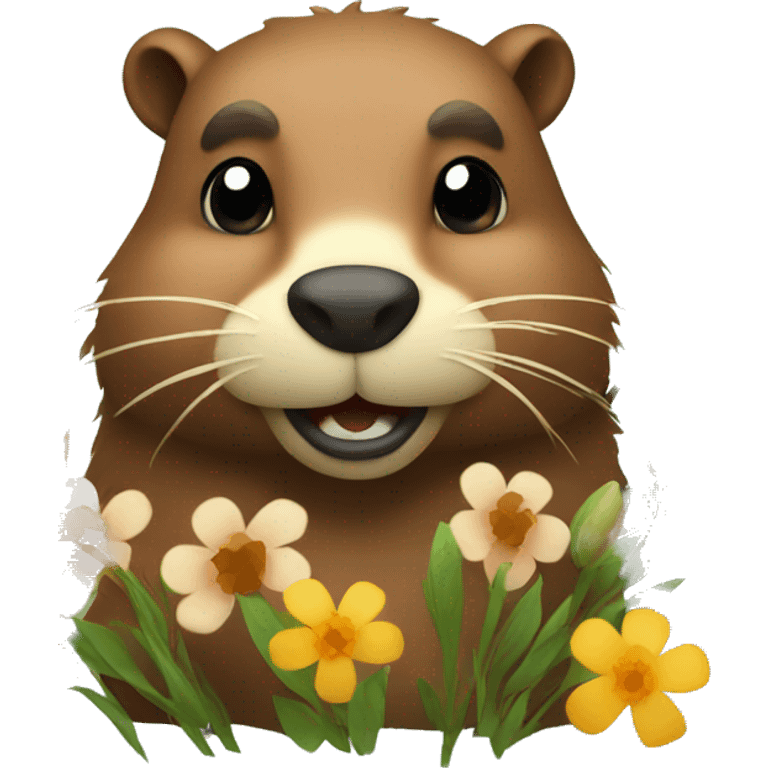 Beaver with flowers emoji