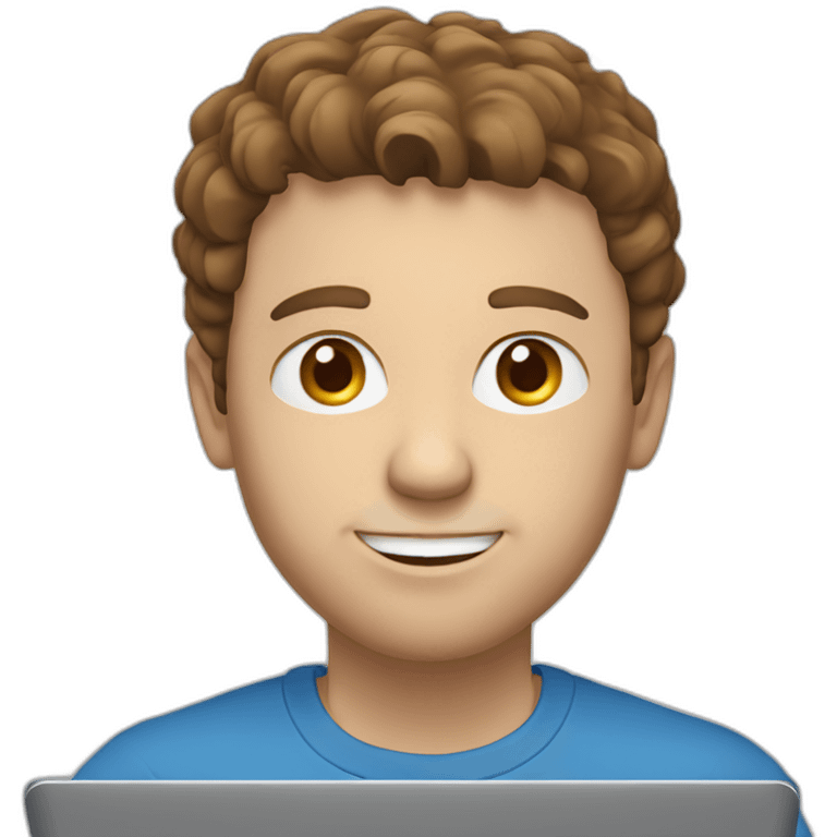 White man with brown hair and blue eyes stuble on face working on a laptop emoji