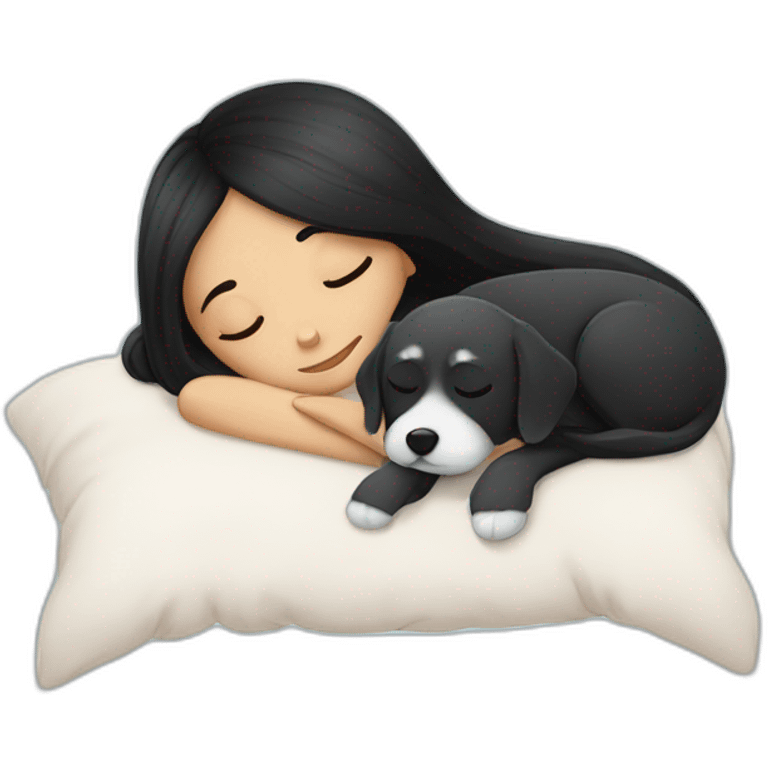 Black-haired girl with Maltese dog sleep emoji