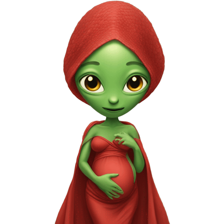 Pregnant Reptilian alien woman, full body in red dress emoji