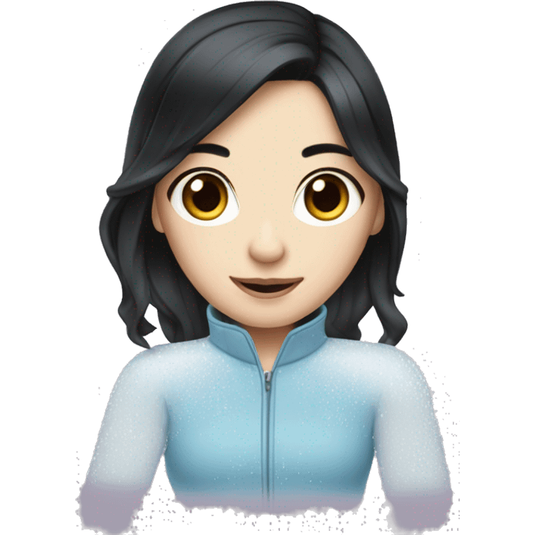 A girl ice skating with black hair and pale skin emoji