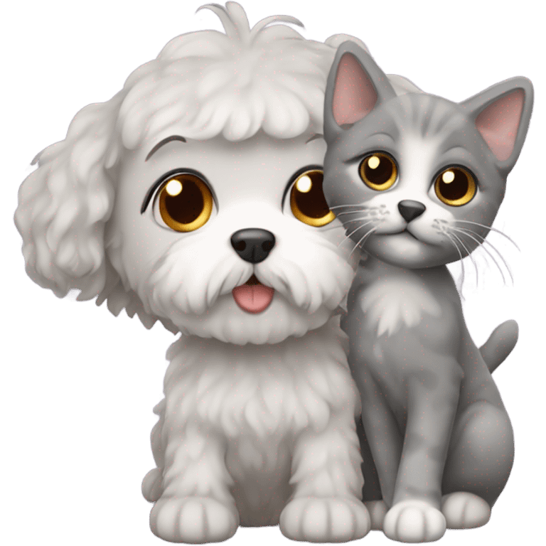 grey cat with maltipoo dog emoji