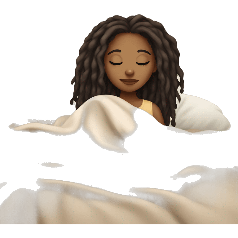 Brown girl with black brown ombré medium length dreadlocks hair and light skin sleeping with blanket on emoji