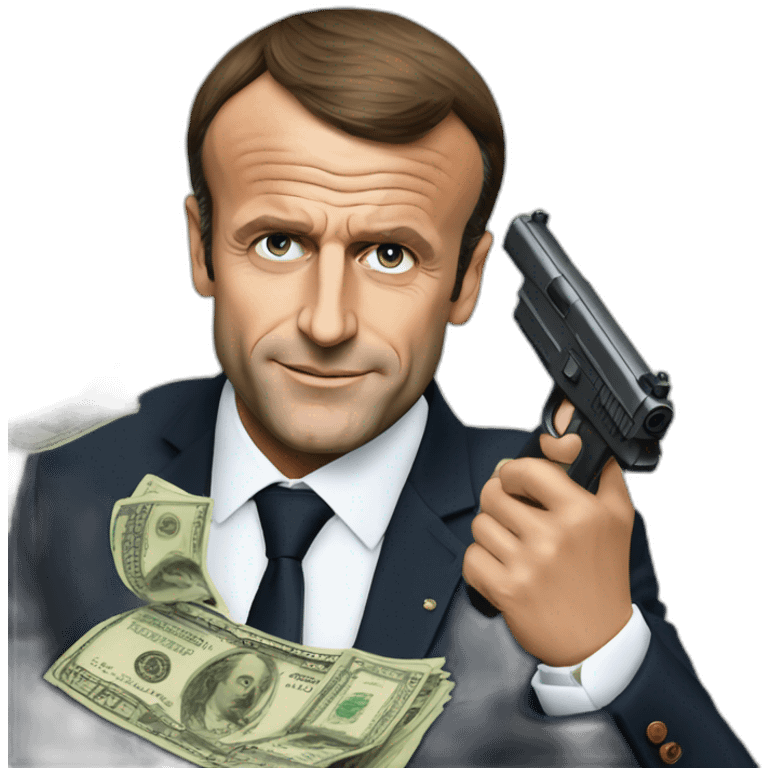 Emmanuel macron the big boss with money and guns emoji