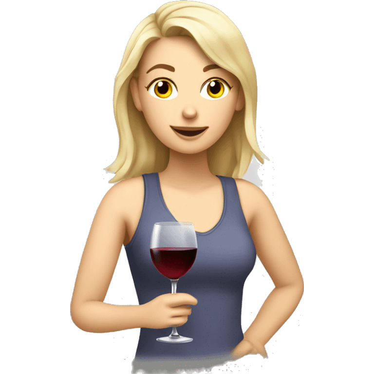 Relaxed white girl after work drinking wine emoji