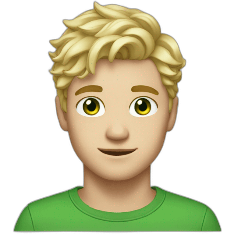 blonde twenty year old guy with side part short wavy hair and green eyes emoji