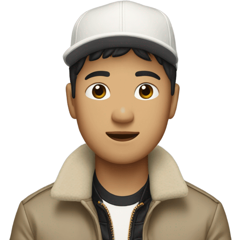 Asian man wearing burberry bomba jacket with a white baseball cap  emoji