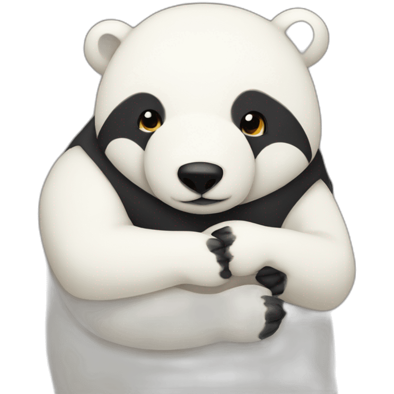 fat white bear hugs black fox emoji