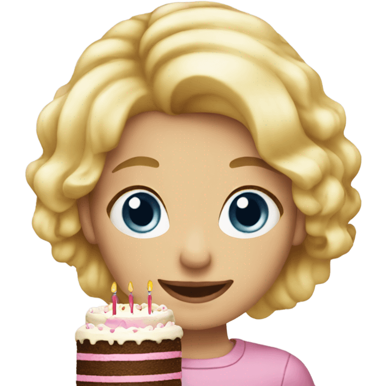 blonde girl with birthday cake emoji