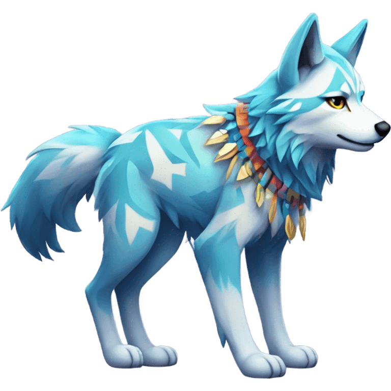 Colorful Shiny Fionbri-Falvie-sparkle-wolf-sona with tribal markings full body emoji