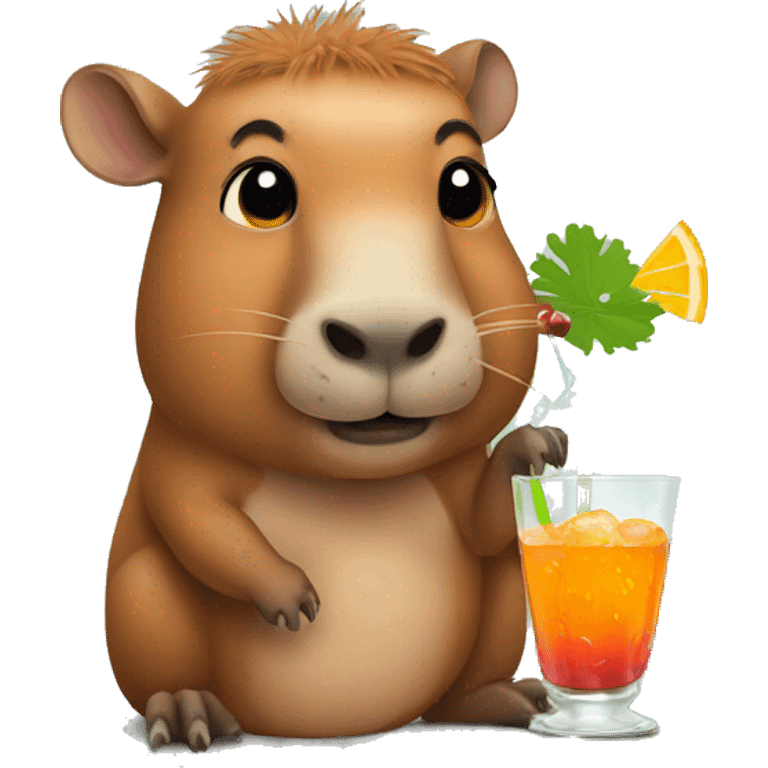 a funny capibara drinking cocktail emoji