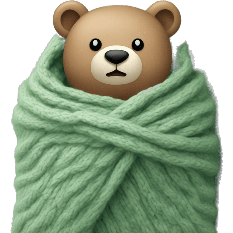 Cute Bear in cozy knitter Sage green blanket emoji